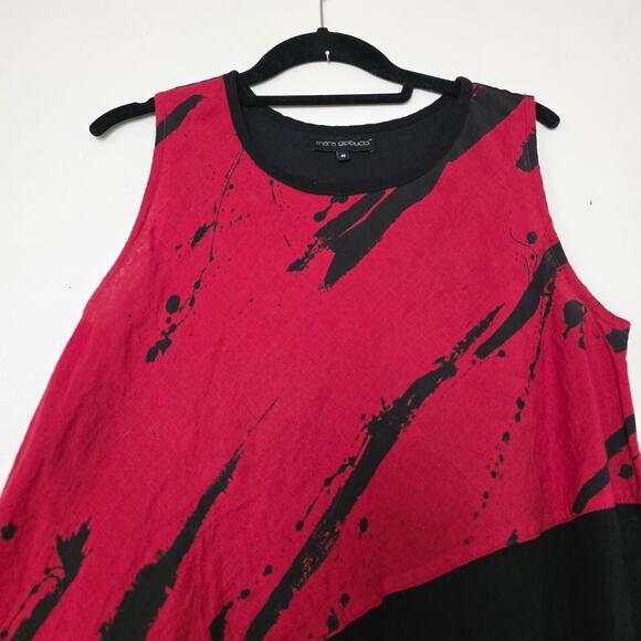 Mara Gibbucci Tunic Blouse Med Red Lagenlook Asymmetrical Linen Sleeveless Boho - Picture 2 of 9